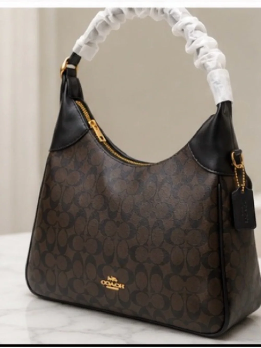 Brown Signature Canvas Shoulder Bag with Black Trim - Picture 2 of 3